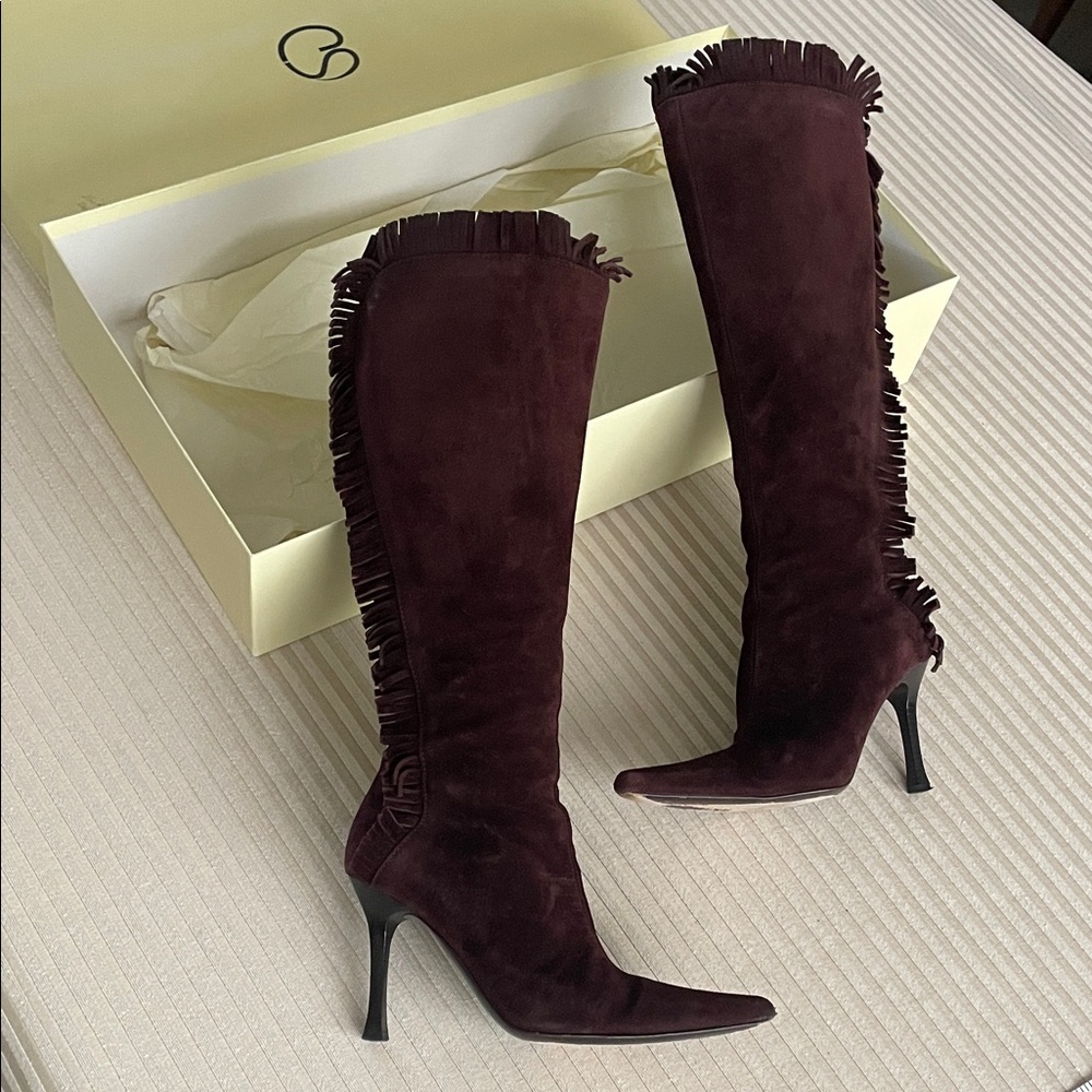 ST. JOHN Suede leather fringe boots